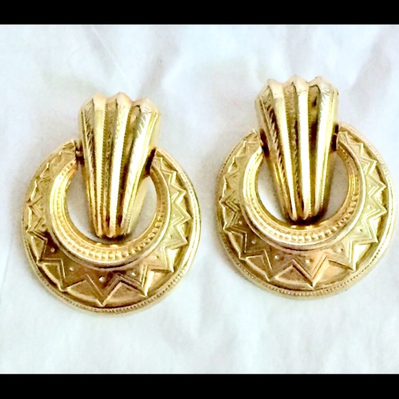 Vintage gold door knocker Tribal Earrings